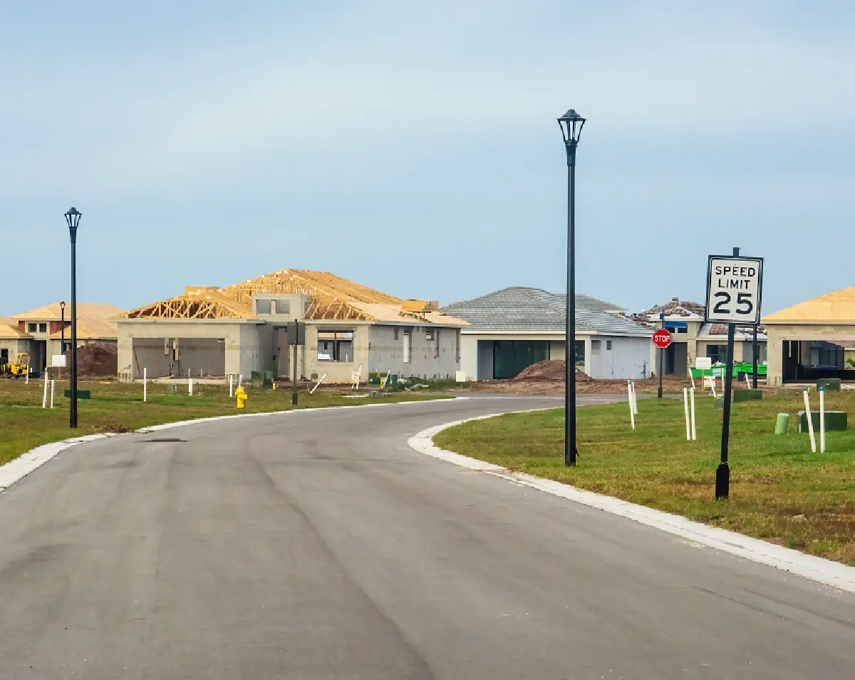 Developing suburban neighborhood scene
